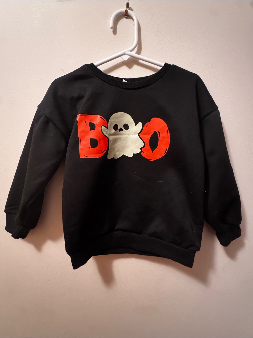 Toddler Black Halloween 'BOO' Sweatshirt with Ghost Graphic